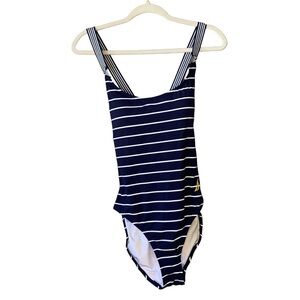 Nautica navy and white stripe one piece swimsuit.‎ EUC Size XL